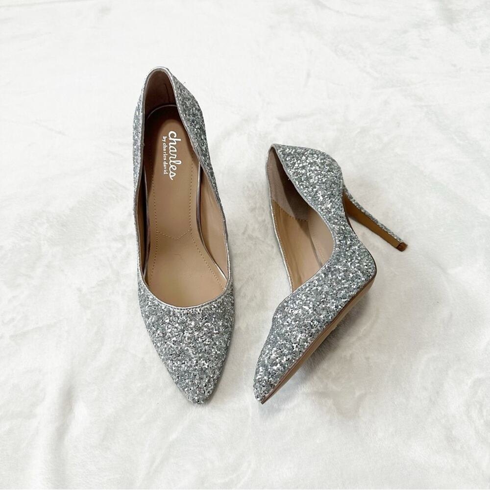 Charles David Pact Glittering Silver Pumps size 10 wedding evening heels